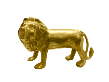 Golden-toned standing lion statue with detailed mane