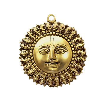 Ornate golden sun face wall hanging with radiating rays