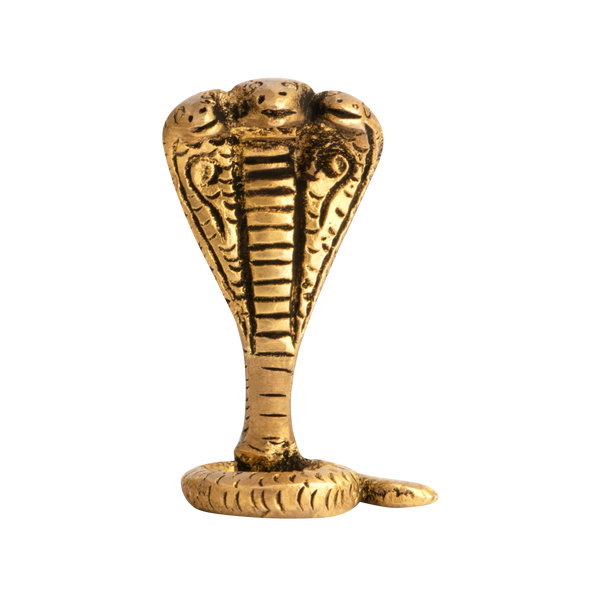 Gold-brass cobra snake figurine on a black background