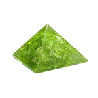 Bright green Peridot crystal pyramid with translucent facets