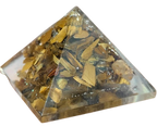 Tiger Eye crystal pyramid with golden-brown stone detail
