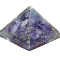 Purple amethyst pyramid with natural crystal inclusions on a black background