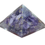 Purple amethyst pyramid with natural crystal inclusions on a black background