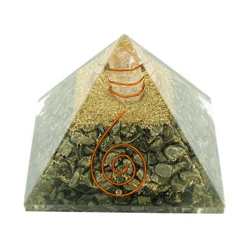Golden pyrite crystal pyramid