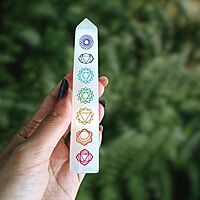 Natural Selenite 7 Chakra Healing Wand - For Aura Cleansing, Chakra Healing & Energy Flow
