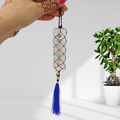 Selenite 7 Chakra Evil Eye Hanger - For Protection, Chakra Alignment & Positive Vibes