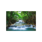 WATERFALL landscape painting poster showing a forest stream, cascades, mossy rocks, and green trees