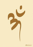 Minimalist OM painting poster with a brown OM symbol on a warm cream background