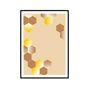 Portrait hexagon honeycomb painting poster with brown and golden geometric shapes
