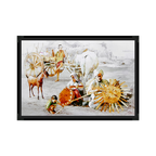 Village painting poster showing villagers and ox carts in a rural countryside scene