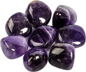 Amethyst tumble stones in rounded deep-purple, violet, lavender, and translucent tones