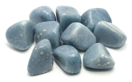 Angelite tumble stones in pale blue, blue-grey, powder-blue, and soft white tones