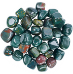 Bloodstone tumble stones in deep green, blue-green, charcoal, and red-flecked tones