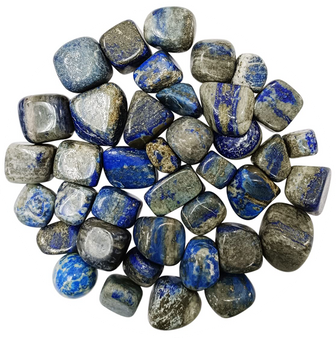Natural polished Lapis Lazuli tumble stones in deep blue with white veining and golden flecks
