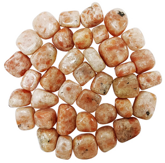 Polished peach, cream, orange, and soft pink Sunstone tumble stones