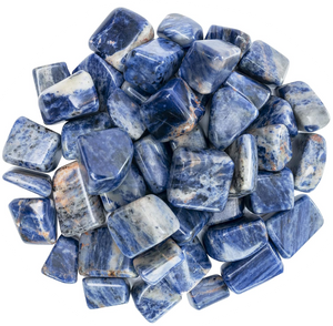 Natural polished Sodalite tumble stones in deep blue and white veined tones