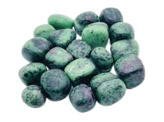 Natural polished Ruby Zoisite tumble stones in green with raspberry red inclusions