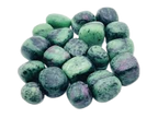 Natural polished Ruby Zoisite tumble stones in green with raspberry red inclusions