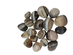 Natural polished Sulemani tumble stones with black, grey, cream, and beige banding