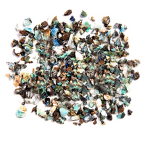 Azurite crystal chips in varied teal-blue, green, charcoal, and earthy tones