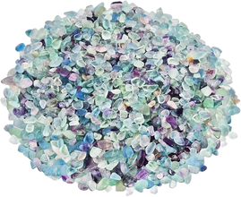 Fluorite crystal chips in pastel blue, mint, lavender, purple, and white tones