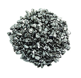 Hematite crystal chips in metallic gunmetal, graphite, silver-grey, and black tones
