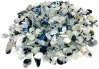 Rainbow Moonstone crystal chips in white, cream, pale-grey, translucent, and subtle blue-iridescent tones
