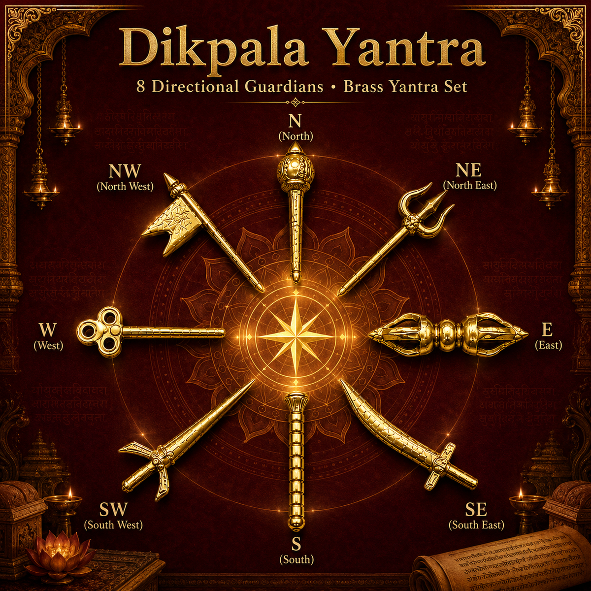 Vastu Ashta Dikpala Yantra / Shastra – Sacred 8 Directional Guardian Brass Set