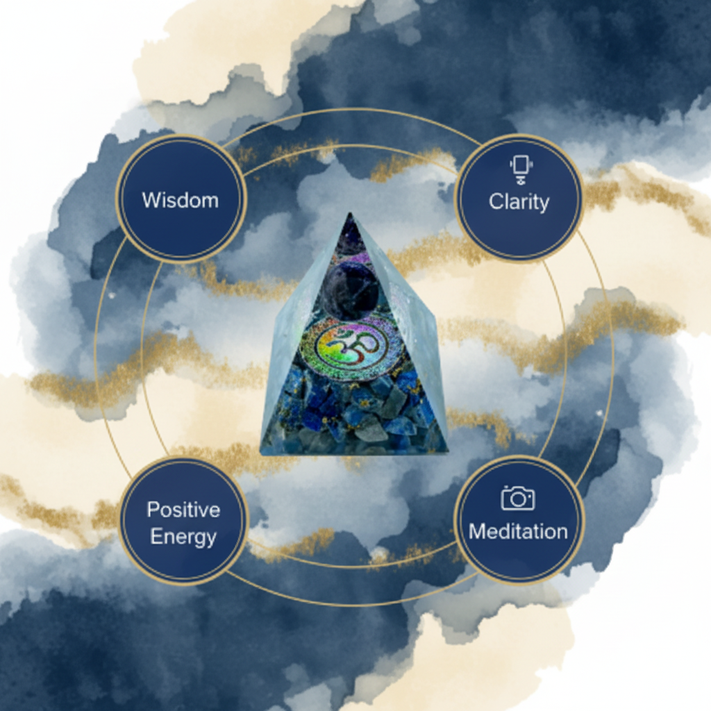 Lapis Lazuli crystal pyramid with wisdom, clarity, positive energy and meditation benefits