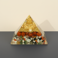 Colorful Navgrah crystal pyramid with traditional spiritual details on a premium studio background