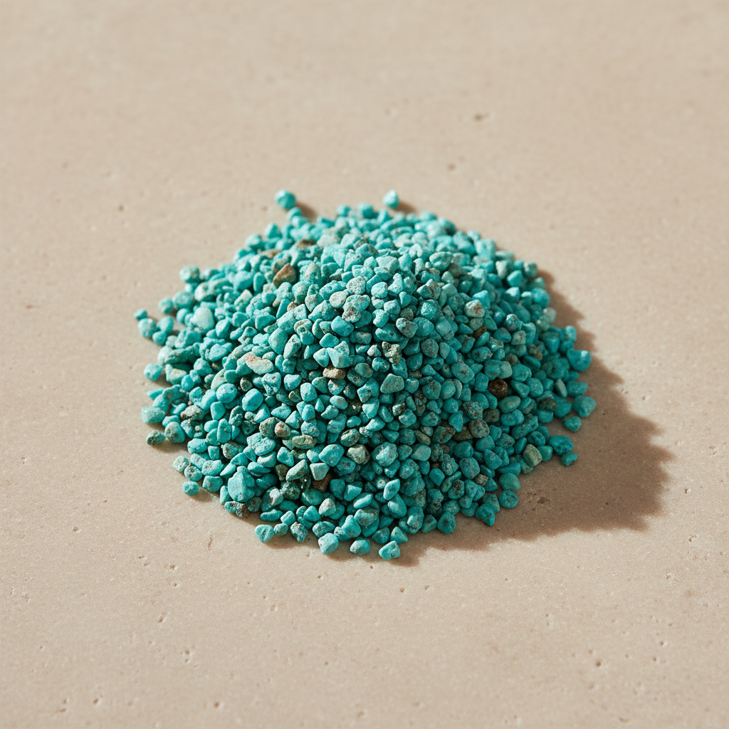 Chrysocolla Crystal Chips arranged on a warm neutral stone surface