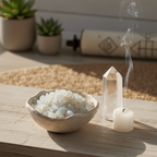 Opalite Crystal Chips in a ceramic bowl in a calm spiritual home setting