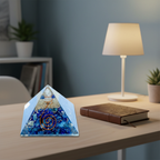 Lapis Lazuli crystal pyramid styled on a meditation and study desk