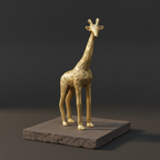 Light gold-brass giraffe figurine displayed on dark natural stone