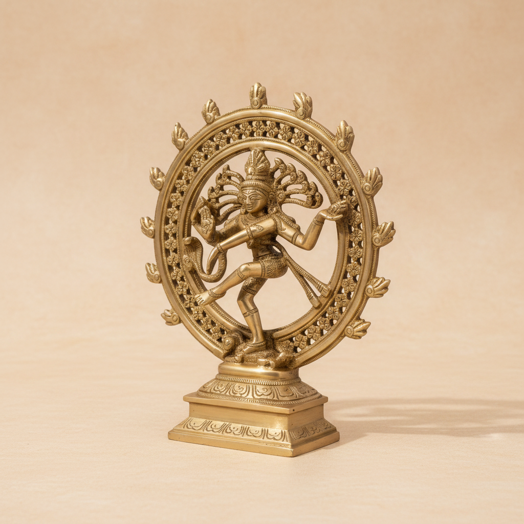Natraj Ji statue in a warm studio setting, left three-quarter view