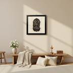 Square 1:1 Laxmi framed painting poster styled in an elegant prayer corner