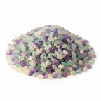 Close-up pile of Fluorite crystal chips on a light background