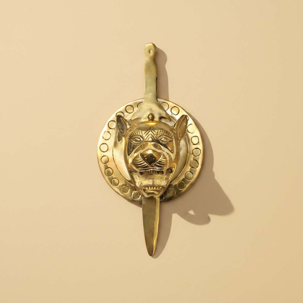 Lion with sword wall hanging elevated view