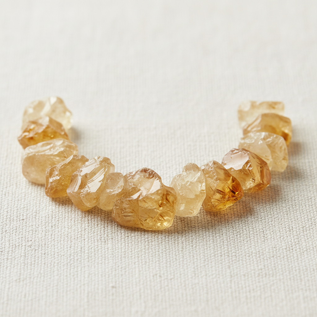 Close-up of rough golden-yellow and honey Citrine Crystal Chips