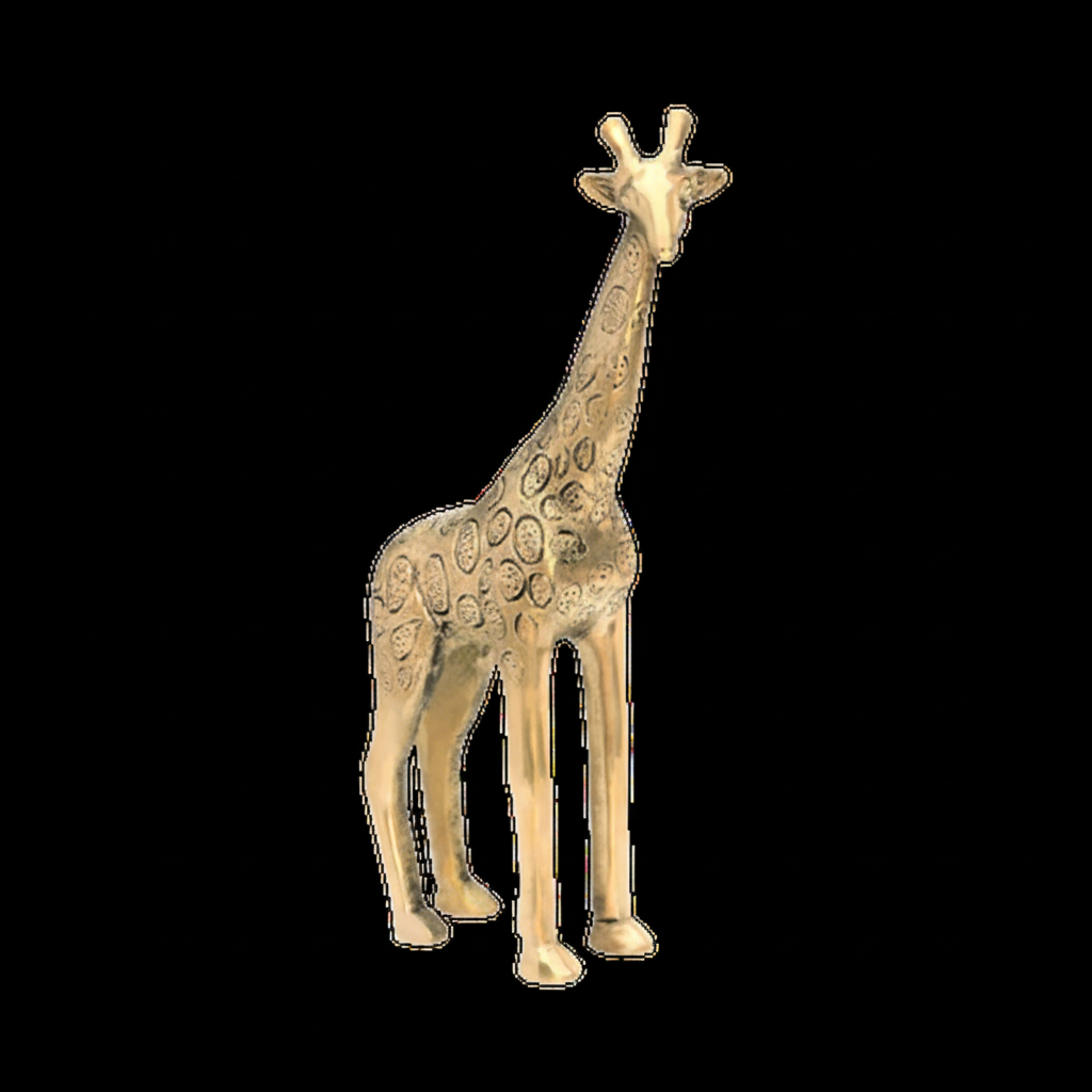 Light gold-brass giraffe figurine on a plain black background
