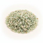 Close-up pile of Prehnite crystal chips on a light background