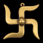Gold-brass Swastik decor on a plain black background
