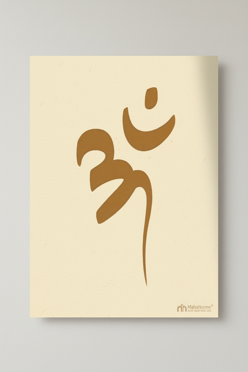 Close view of the cream and brown OM painting poster