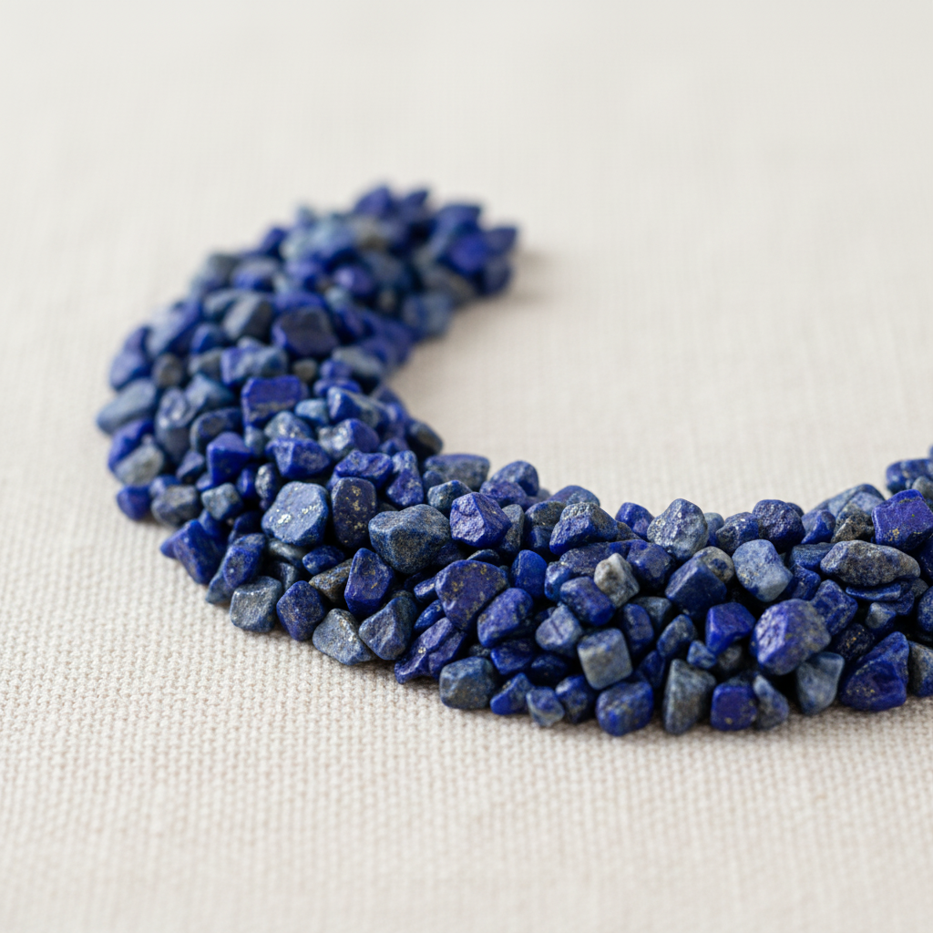 Close-up of rough deep blue and indigo Lapis Lazuli Crystal Chips