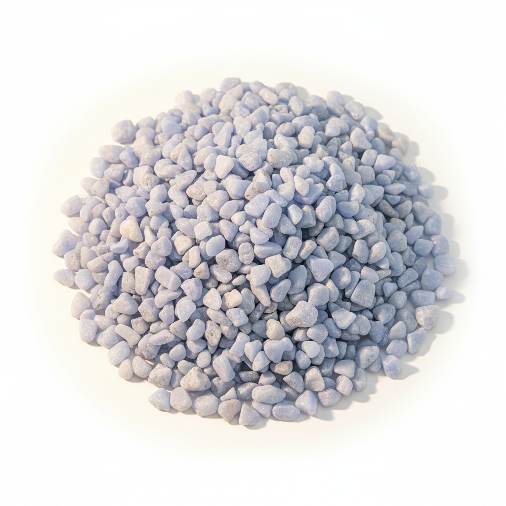 Close-up pile of Angelite crystal chips on a light background