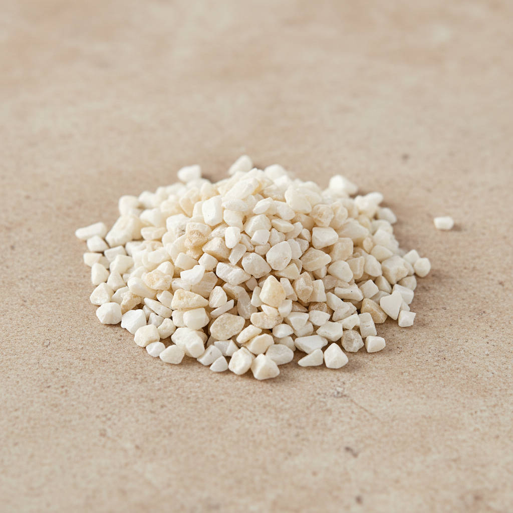 Calcite Crystal Chips arranged on a warm neutral stone surface