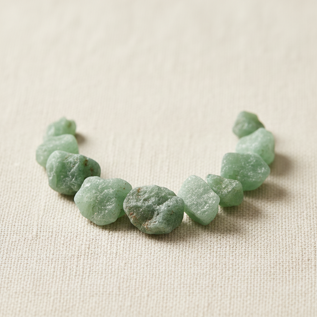 Close-up of rough mint-green and sage-green Green Aventurine Crystal Chips