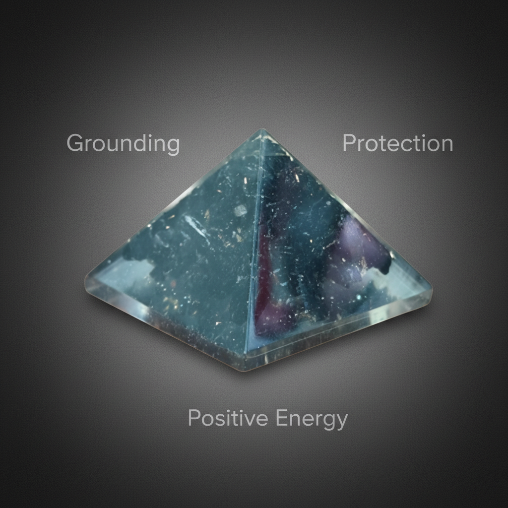 Black Tourmaline crystal pyramid with grounding, protection and positive energy themes