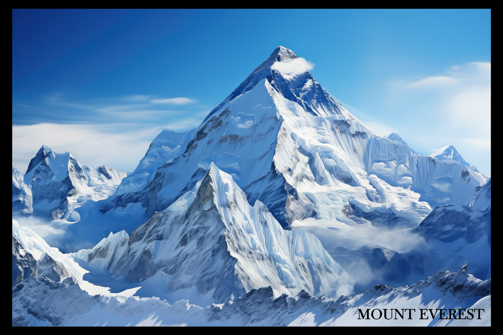 Close view of the snow-covered Mount Everest painting poster