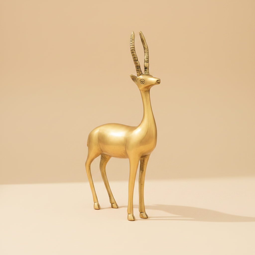 Golden deer statue side three-quarter view